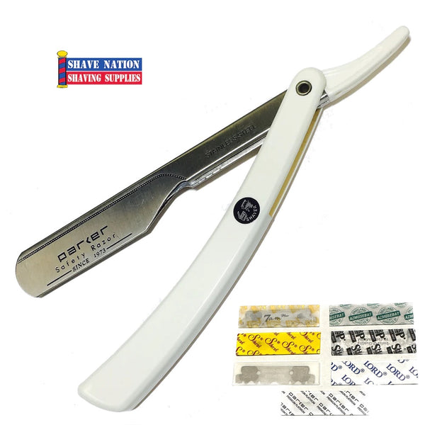  Parker PTW Push Type Blade Load Professional Straight Edge  Barber / Shavette Razor with Stainless Steel Blade Arm and 5 Parker Premium  Platinum Blades : Beauty & Personal Care