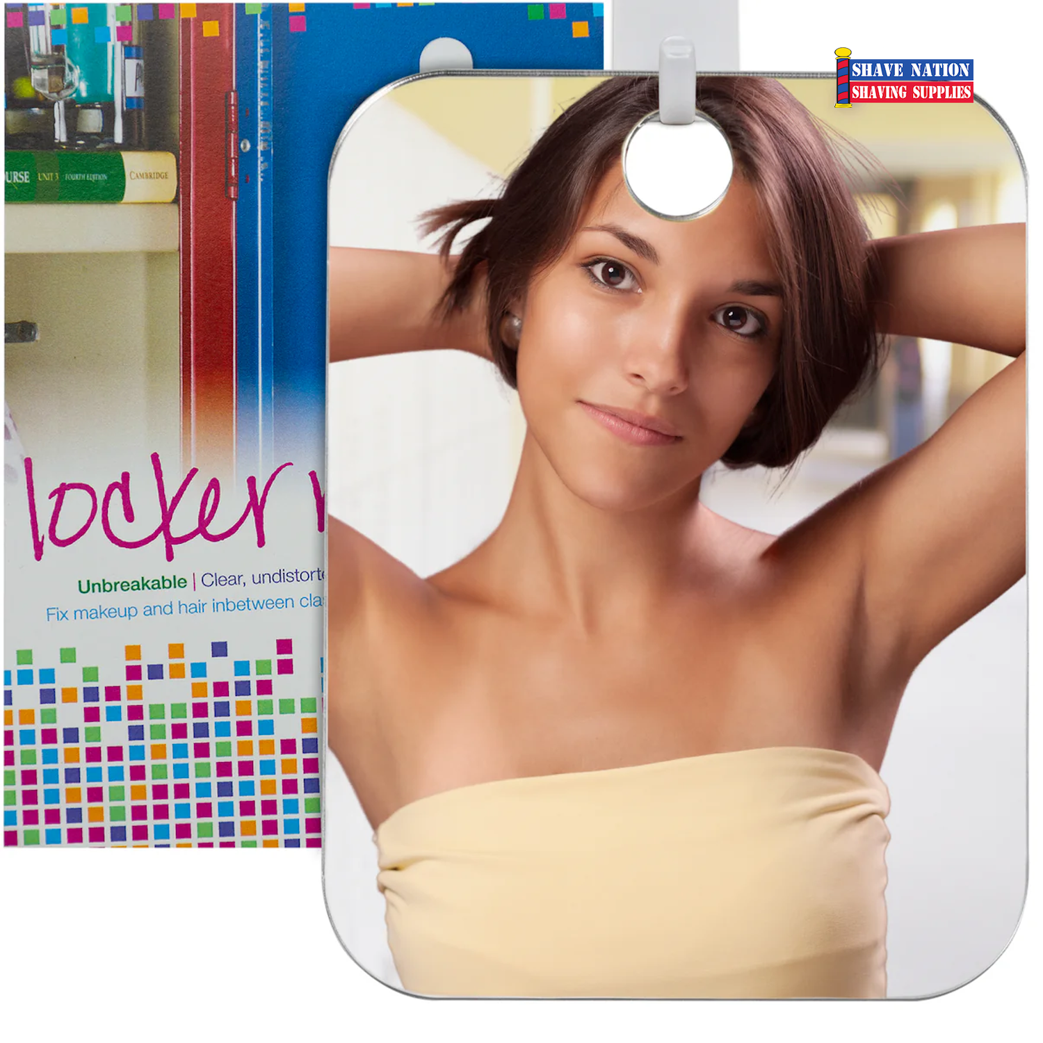 Shave Well Locker Mirror for School, Office, Work w/ Adhesive Hook