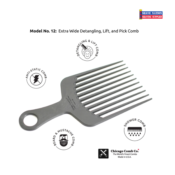 Chicago Comb No. 12 Carbon Fiber Pick | Shave Nation Shaving Supplies®