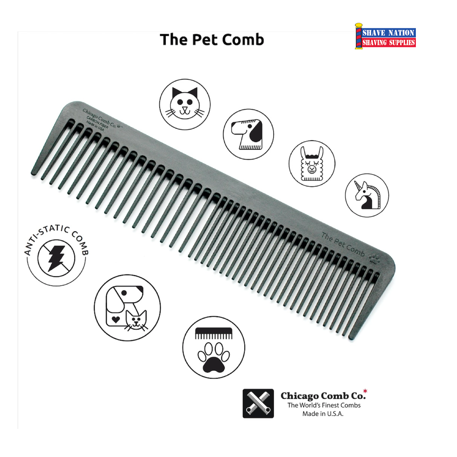 Chicago Comb Carbon Fiber Pet Comb