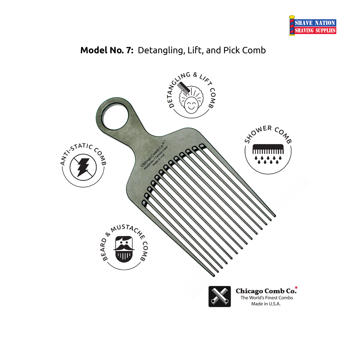 Chicago Comb No. 7 Carbon Fiber Pick