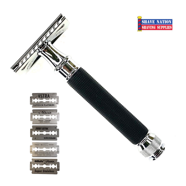 Shave Nation SN3D Black-Chrome Closed Comb Safety Razor with