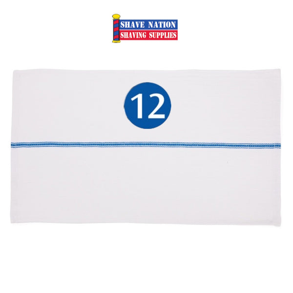 One Dozen 12 Blue Stripe Barbershop Shaving Towels