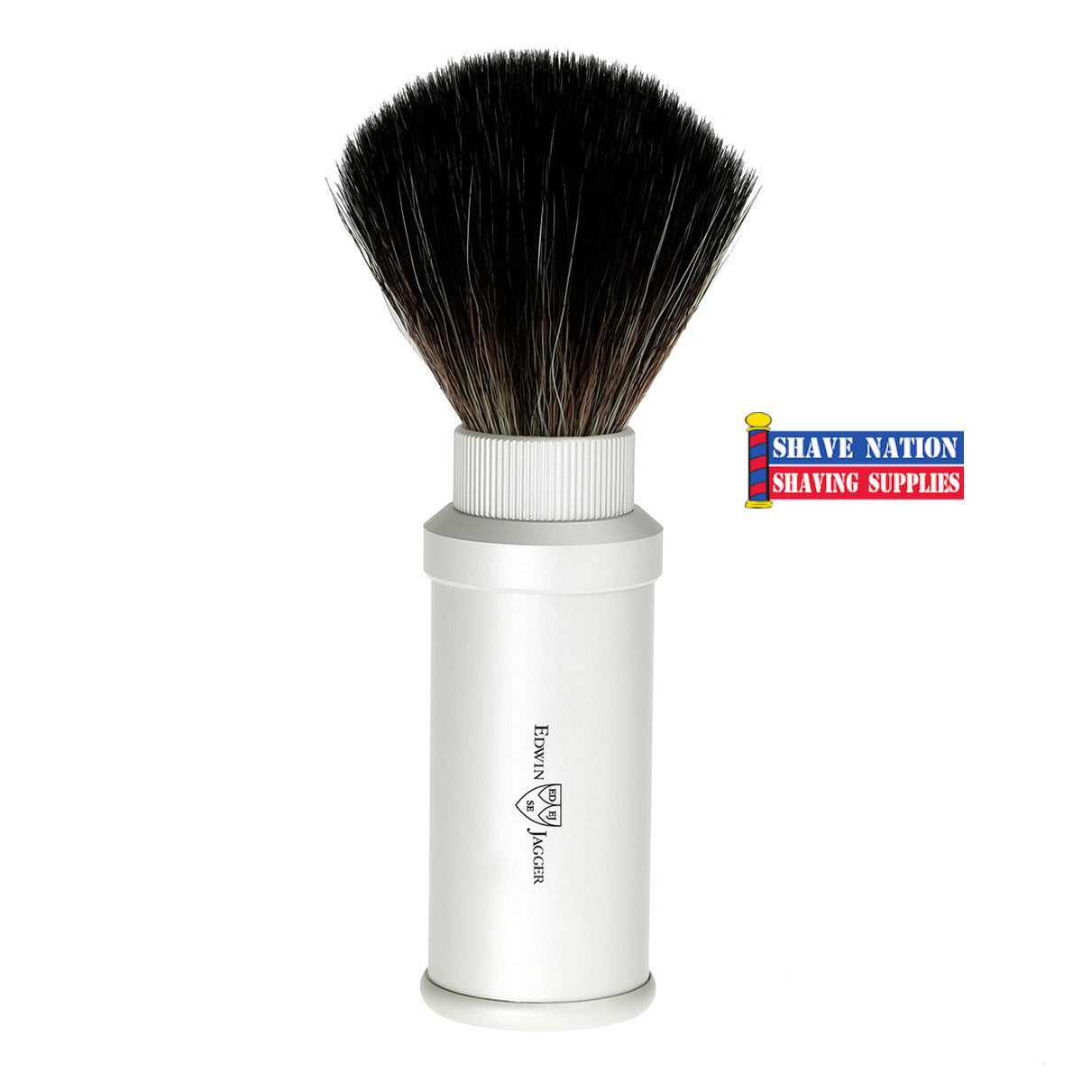 Edwin Jagger Black Synthetic Fibre Travel Brush Silver Satin Anodized Case