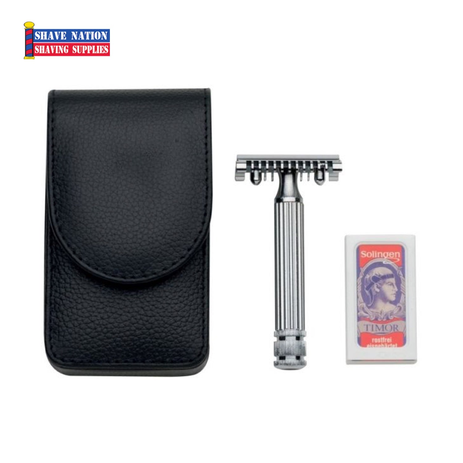Fatip Chrome Grande Open Comb Safety Razor Travel Shaving Kit