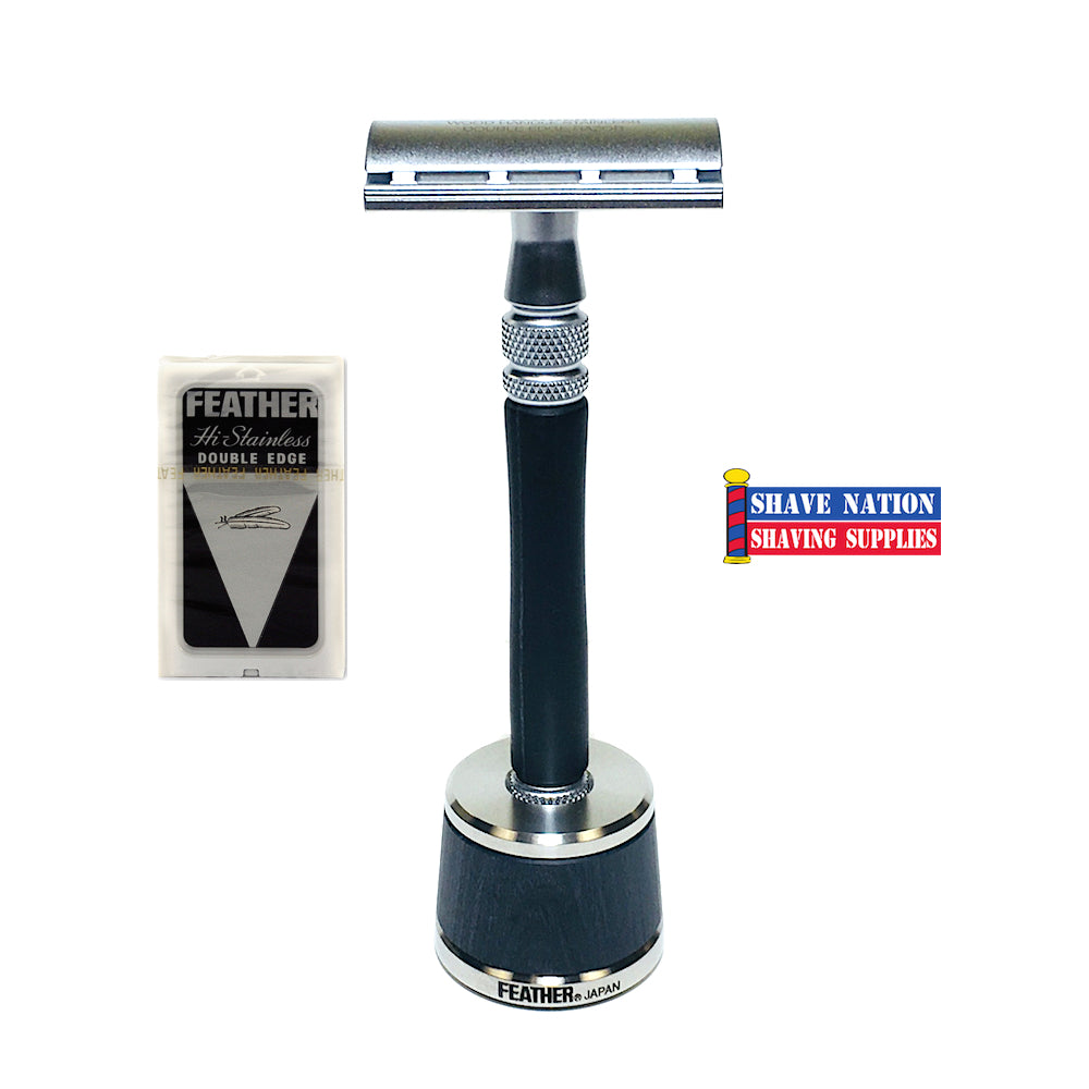 Feather Closed Comb Stainless Safety Razor-Wood Handle-Gift Set