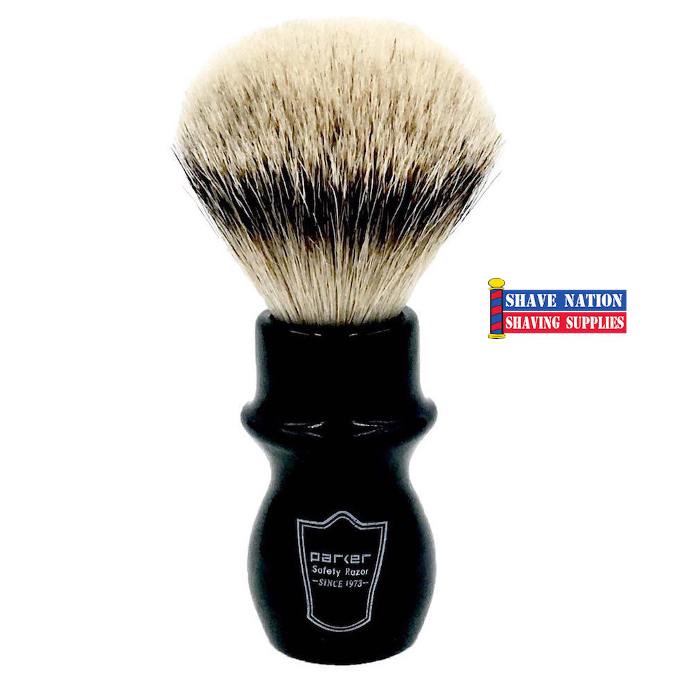 Parker Silvertip Badger Mug Shave Brush Black Handle
