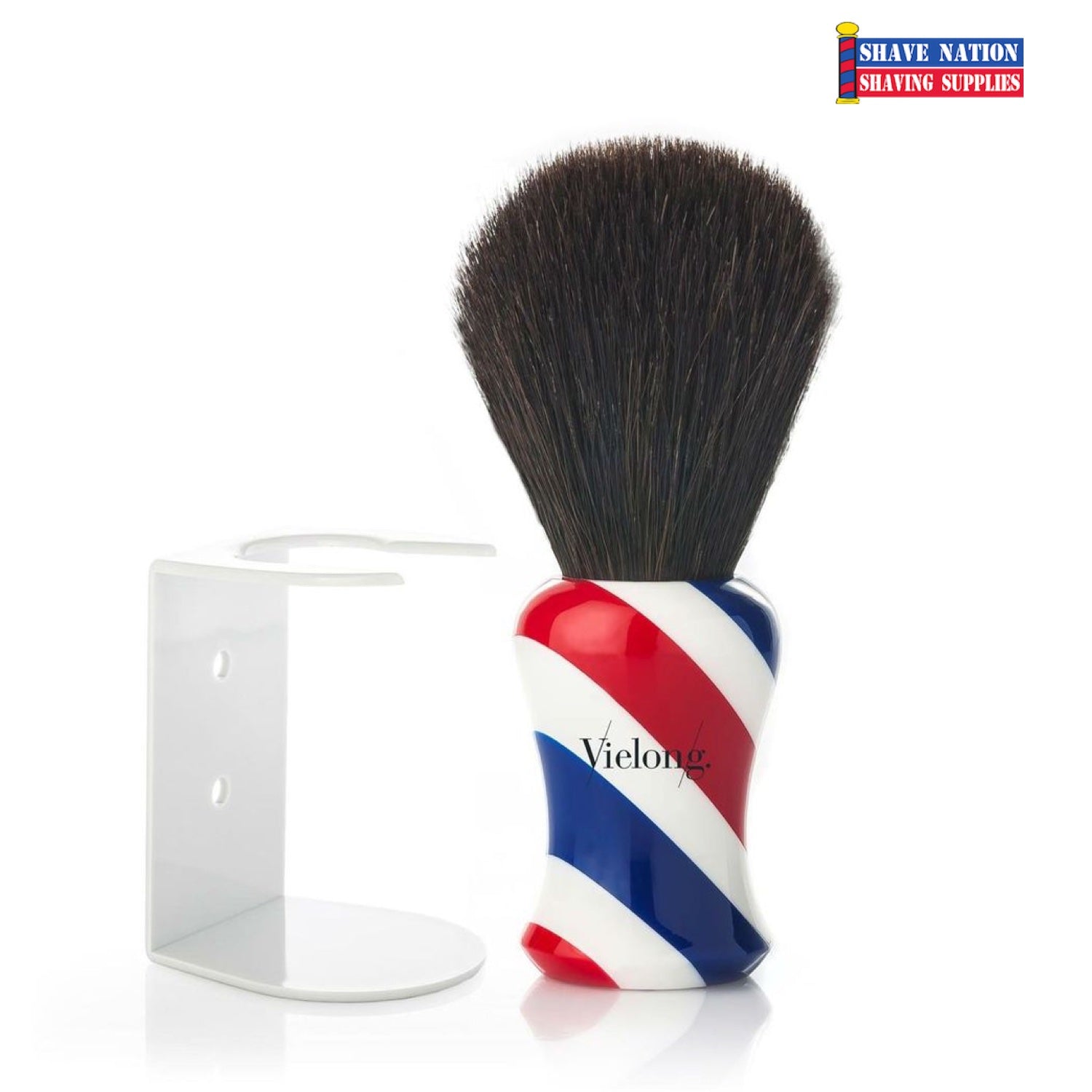 Vielong Black Horse Hair Shaving Brush Barber Pole Handle