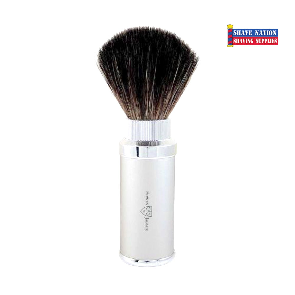 Edwin Jagger Black Synthetic Travel Shaving Brush Silver Chrome Plated Case
