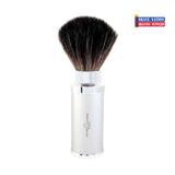 Edwin Jagger Black Synthetic Travel Shaving Brush Silver Chrome Plated Case