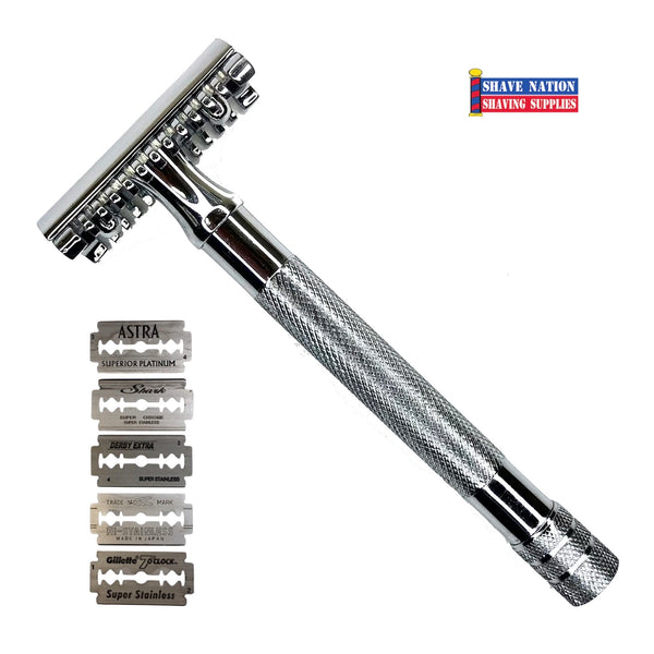 Shave Nation SN270 Open Comb Safety Razor with Blades | Shave