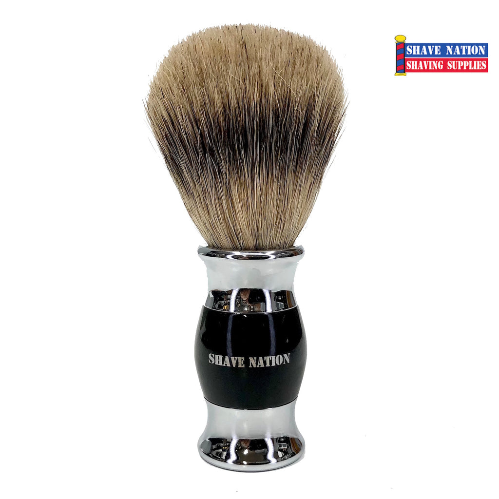Shave Nation Heavy Black and Chrome Handle Pure Badger Brush