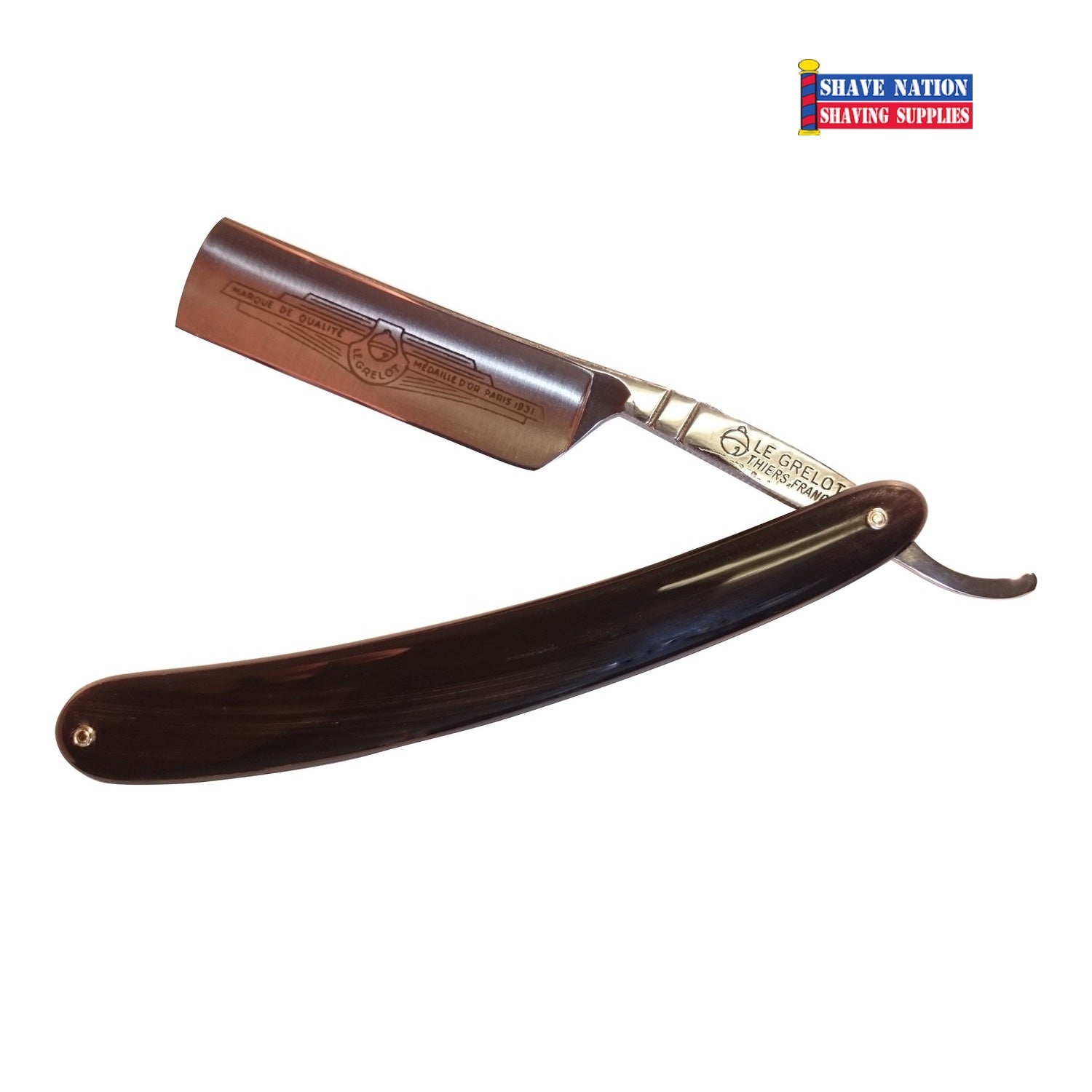Thiers Issard Le Grelot 6/8 Straight Razor Blade Black Horn Handles