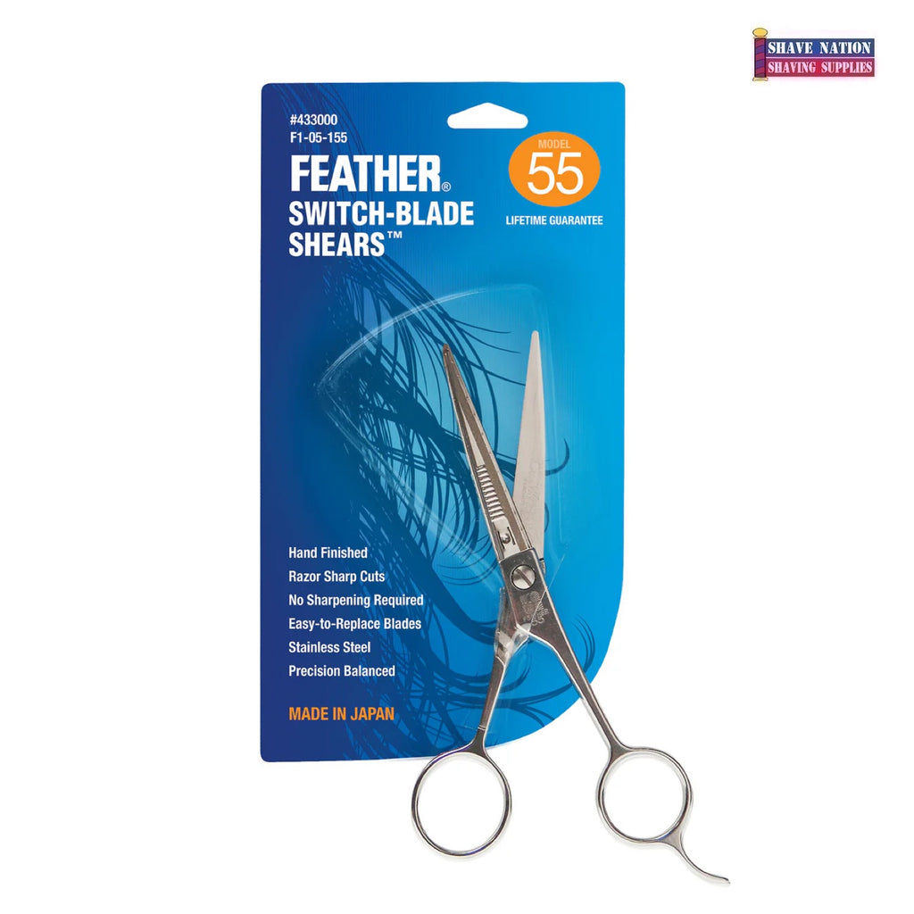 Feather Switch-Blade Shear 5.5" including finger rest- Made in Japan