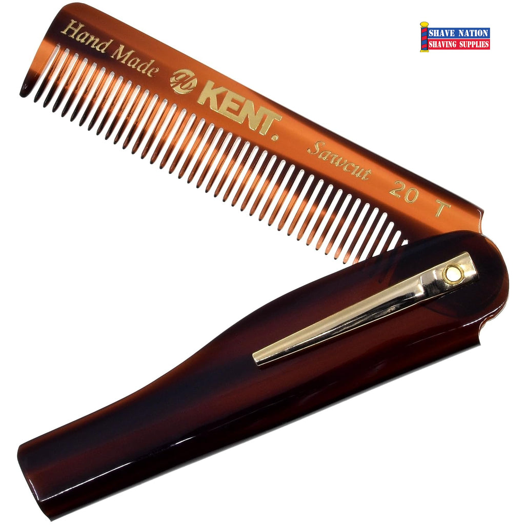 NEW! Kent 20T Handmade Folding Pocket Comb for Men Fine Tooth Hair Comb