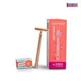 Merkur 24G 3-Piece Rose Gold Ladies Closed Comb Safety Razor Extra Long Handle-Pink Box