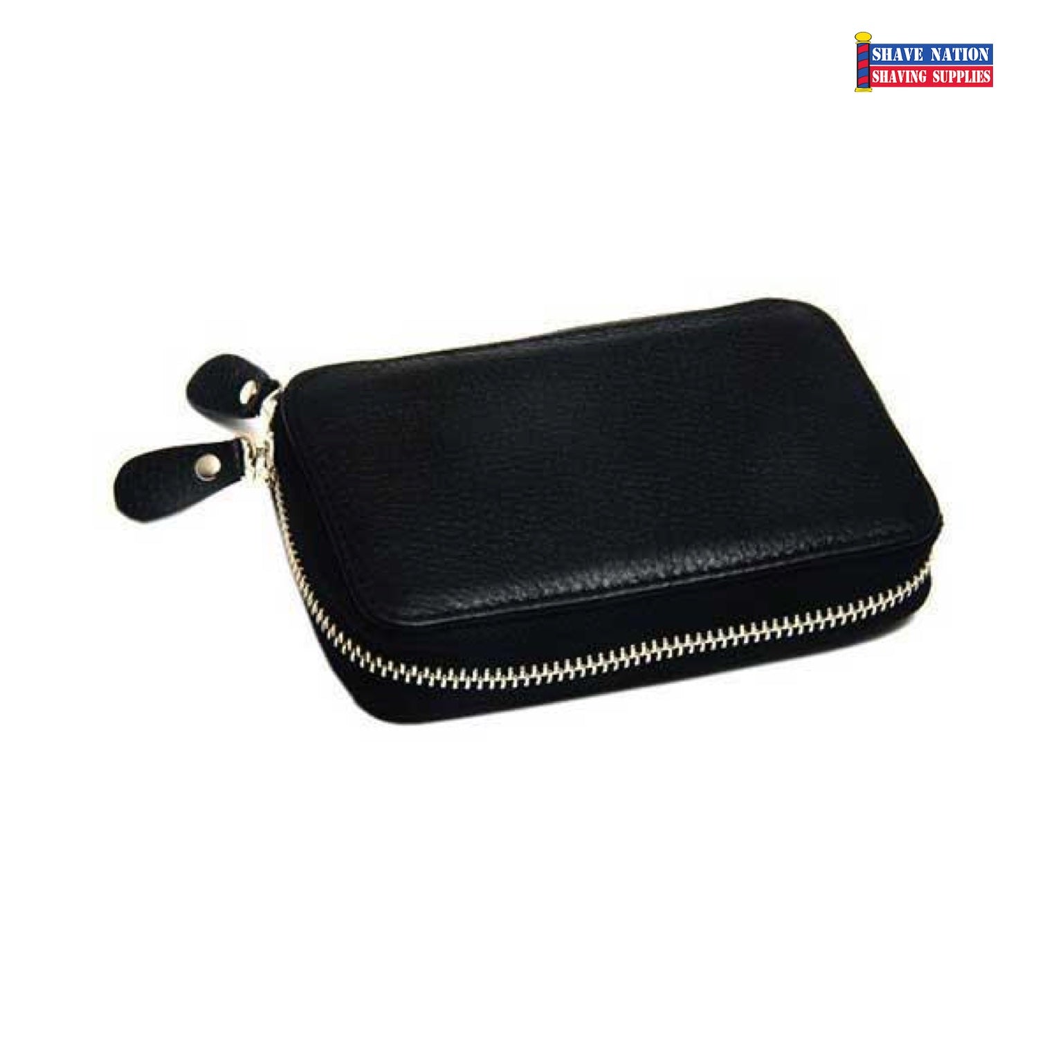 Zip Case Black Leather Zip Storage Travel Case for Large Safety Razor & Blades ...