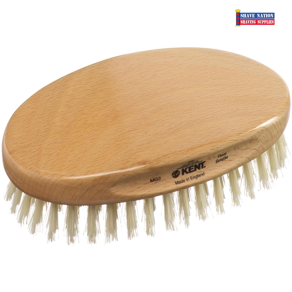NEW! Kent MG3 Finest Men's Hair and Beard Brush for Skin Care - 100% Natural White Boar
