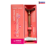 Merkur 24G 3-Piece Rose Gold Ladies Closed Comb Safety Razor Extra Long Handle-Pink Box