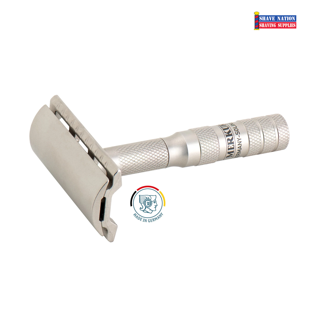 Merkur INOX Stainless Steel Closed Comb Travel Razor with Leather Case