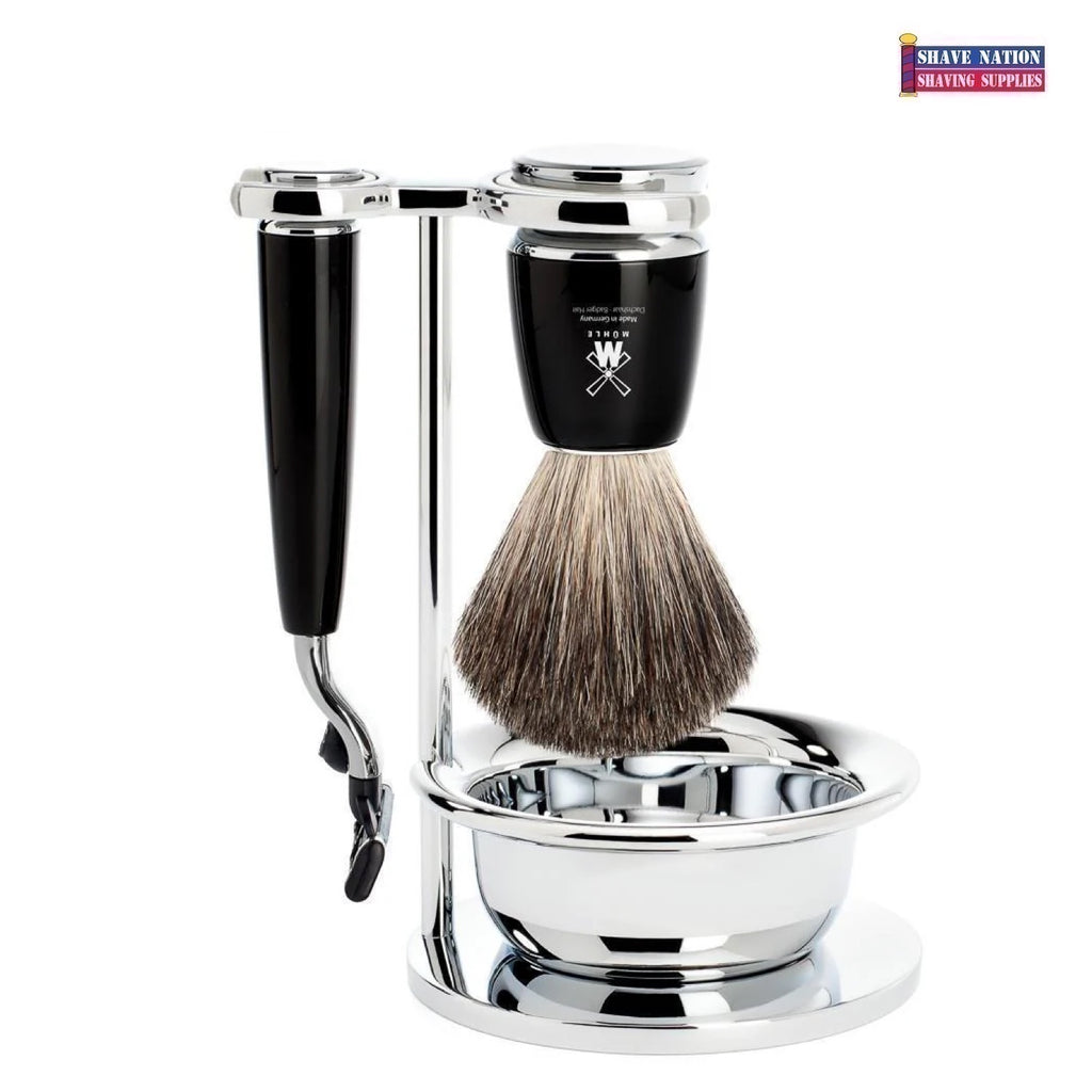 Muhle RYTMO 4 Pc Mach3 Razor Pure Badger Gift Set Black