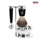 Muhle RYTMO Black 4 Pc Closed Comb Safety Razor Set Pure Badger Brush