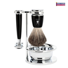 Muhle RYTMO Black 4 Pc Closed Comb Safety Razor Set Pure Badger Brush