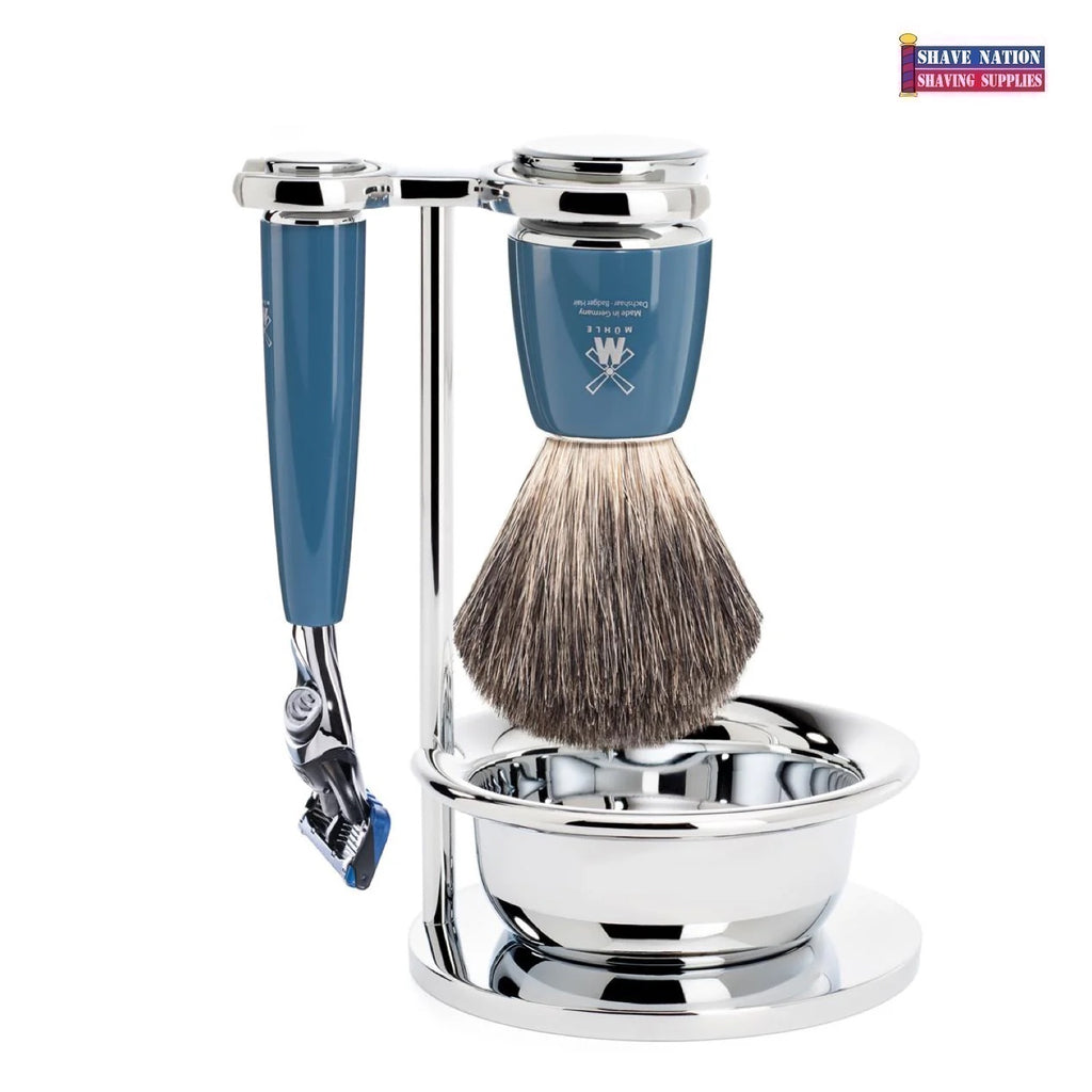 Muhle RYTMO 4 Pc Fusion Razor Pure Badger Gift Set Petrol Blue