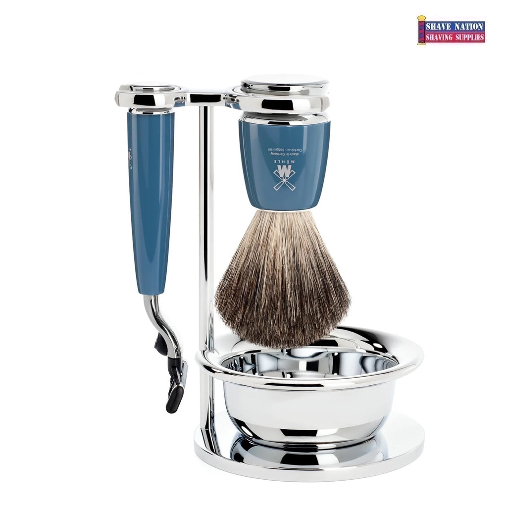 Muhle RYTMO 4 Pc Mach3 Razor Pure Badger Gift Set Petrol Blue