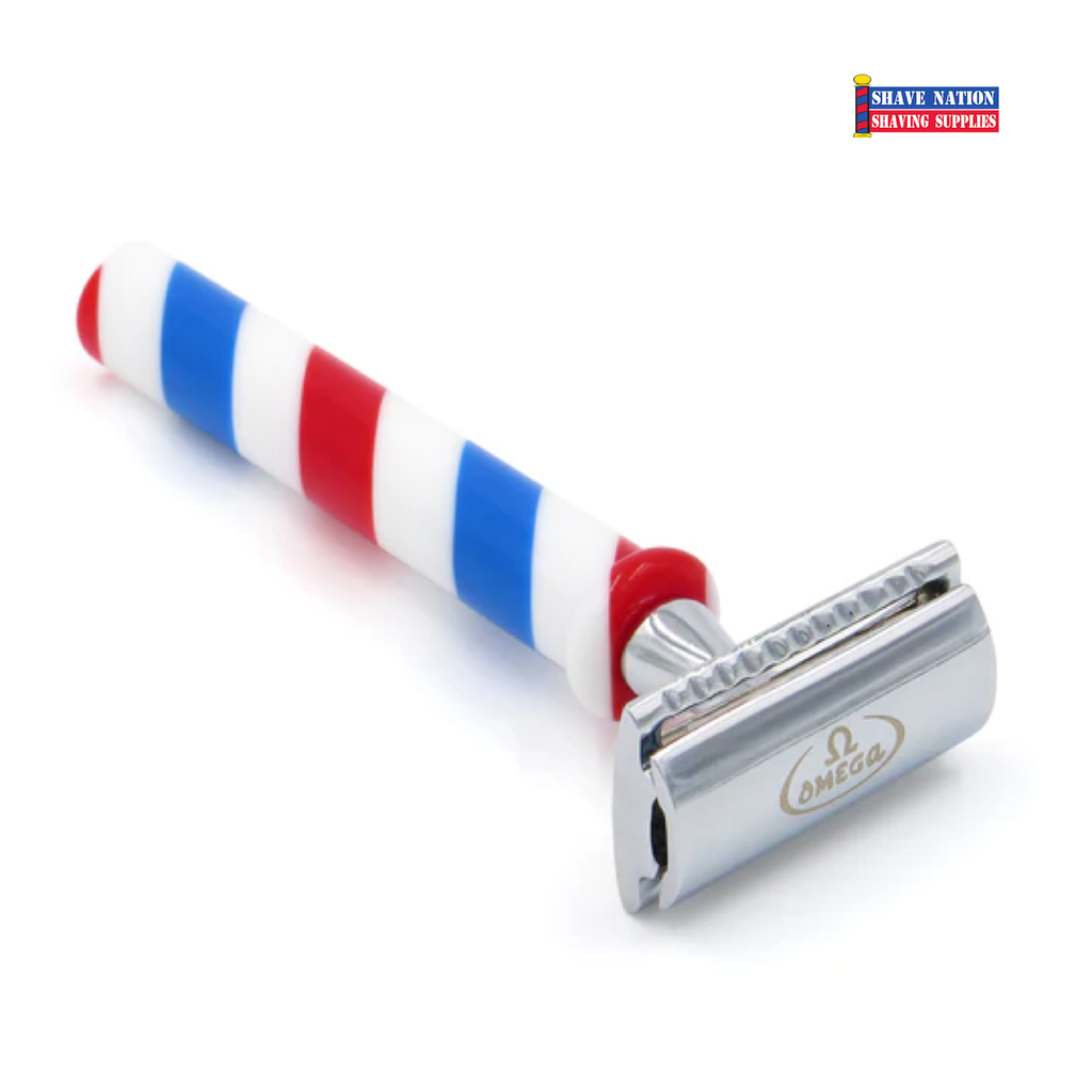Omega Barber Pole Flat Bar Safety Razor
