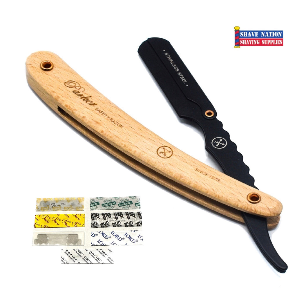 Parker Pine Handle Shavette Razor with 7 free blades