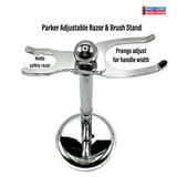 NEW! Parker Deluxe ADJUSTABLE Chrome Safety Razor & Brush Stand