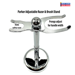 NEW! Parker Deluxe ADJUSTABLE Chrome Safety Razor & Brush Stand