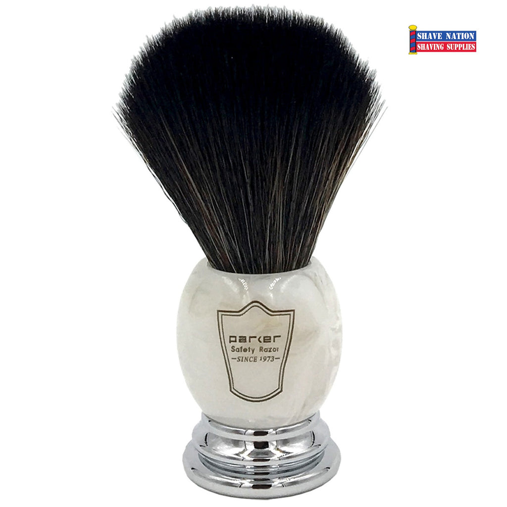 Parker Marbled Ivory Handle Black Synthetic Shaving Brush