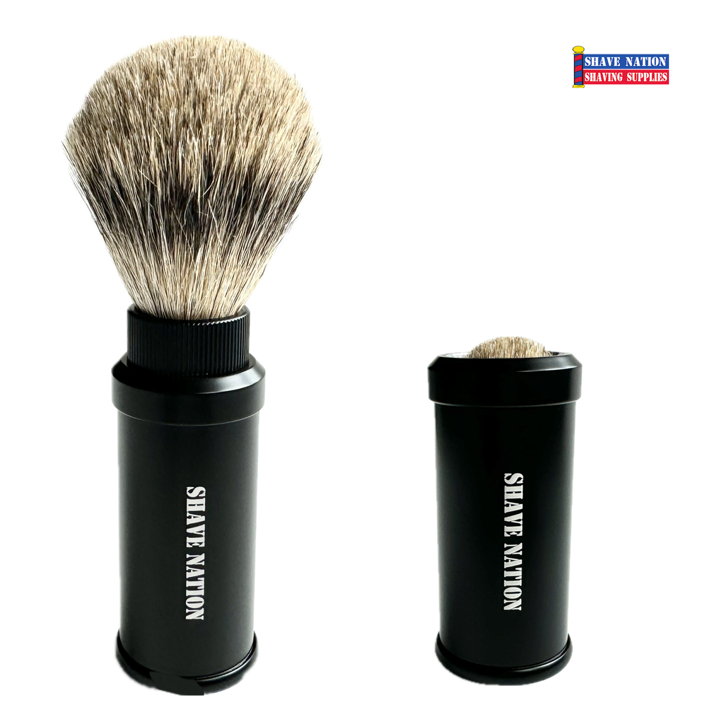 Shave Nation Pure Badger Travel Brush Black Case