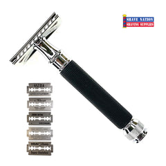 Shave Nation SN3D Black-Chrome Closed Comb Safety Razor with Blades