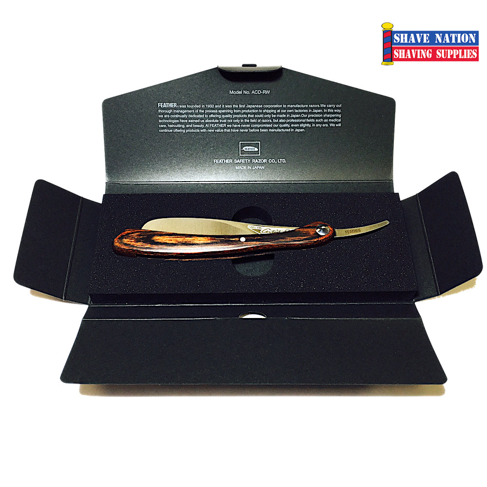 Feather DX Scotch Wood Handle Artist Club Folding Razor