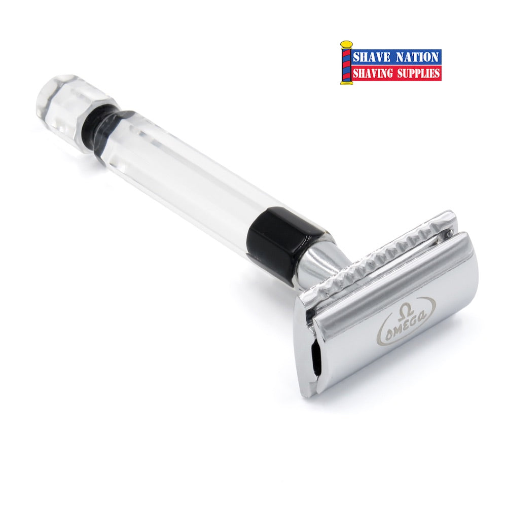 Omega Flat Bar Safety Razor Transparent Resin Handle