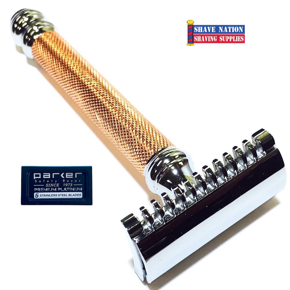 Parker 63C Rose Gold Open Comb Three Piece Safety Razor