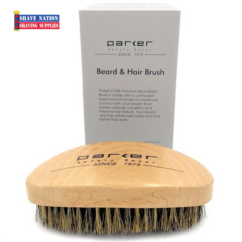 Parker Boar Bristle Beard and Hair Brush with Beechwood Handle