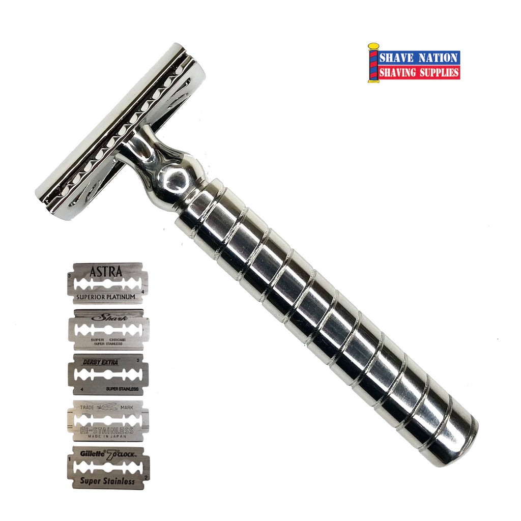 Shave Nation Circle Swirl Closed Comb Safety Razor with Blades