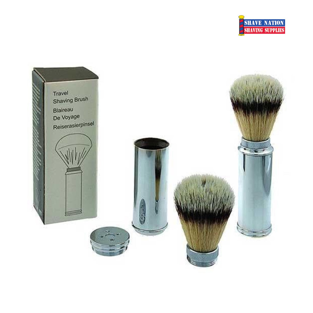 Polished Chrome Synthetic Fiber Travel Shaving Brush