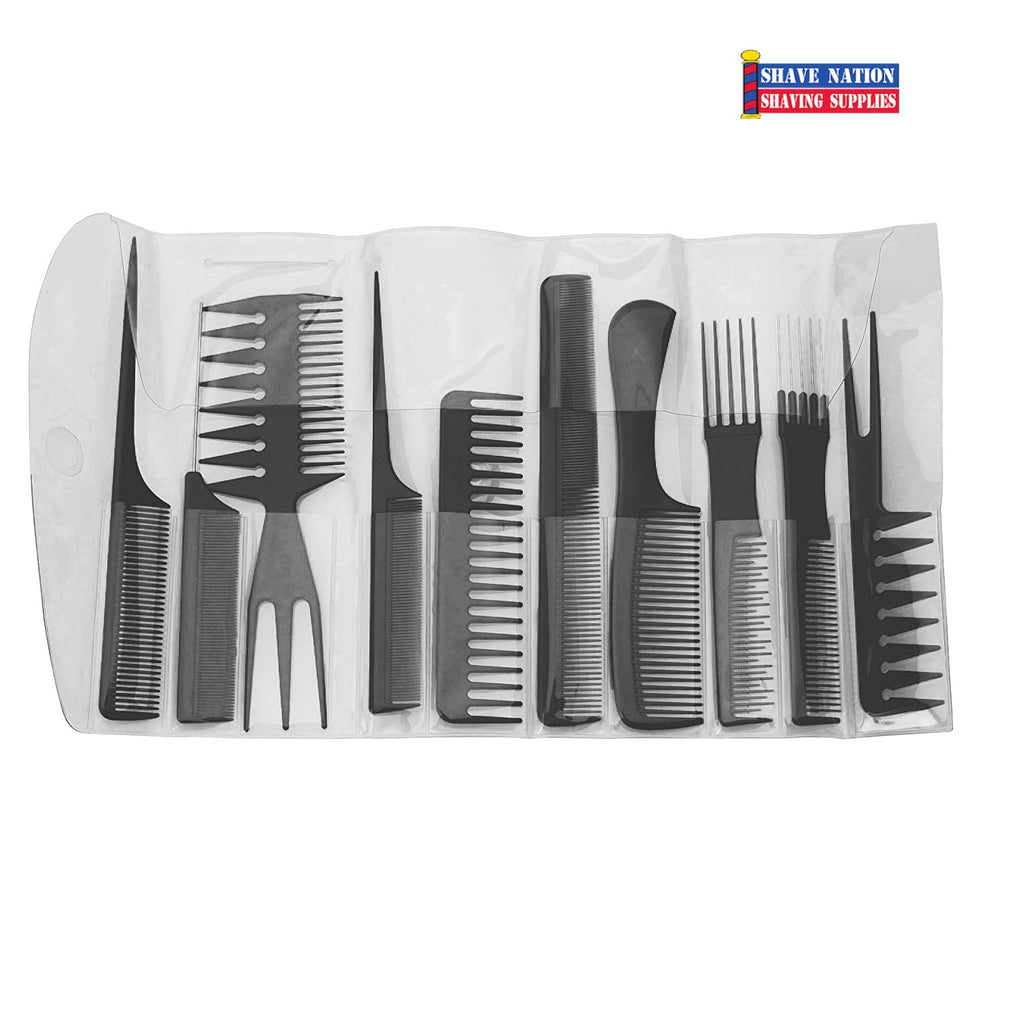 Diane Assorted Comb Set 10-Pack-Black with Case