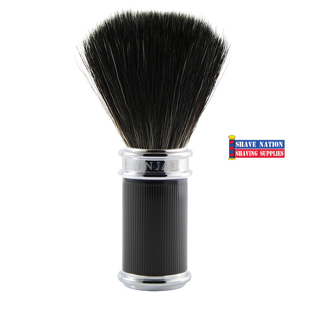 Edwin Jagger Black Synthetic Shaving Brush Black Rubber Coated Handle