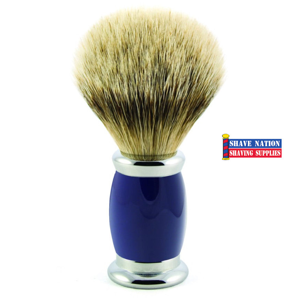Edwin Jagger Silvertip Badger Shaving Brush Bulbous Blue Handle