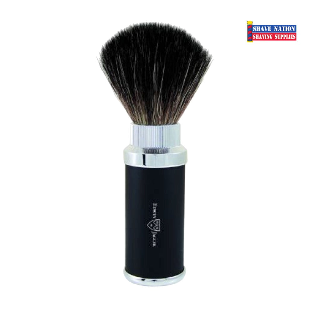 Edwin Jagger Black Synthetic Travel Shaving Brush Black & Chrome Plated Case