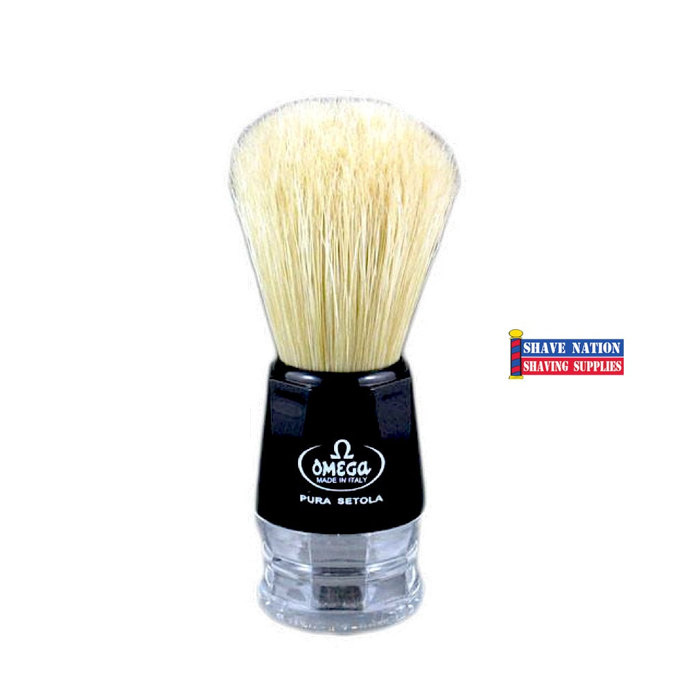 Omega Boar Bristle Brush with Black and Clear Plastic Handle