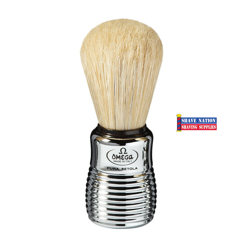 Omega Boar Bristle Brush with Grooved Chrome Handle