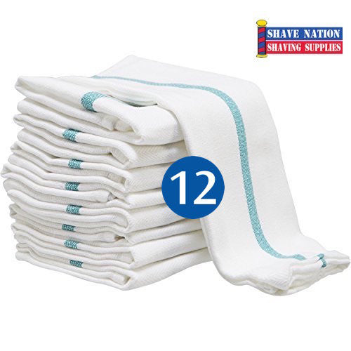 Green Stripe Barber Towels One Dozen