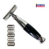 Shave Nation Black and Chrome Closed Comb Safety Razor with Blades
